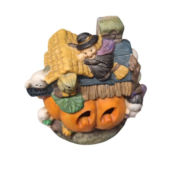 Goblin Manor Halloween Light Up Ceramic Jack-O-Lantern Pumpkin Ghost Witch Works - Picture 5 of 10